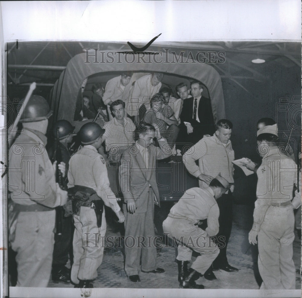 1956 Press Photo Armed National Guardsmen Truckload