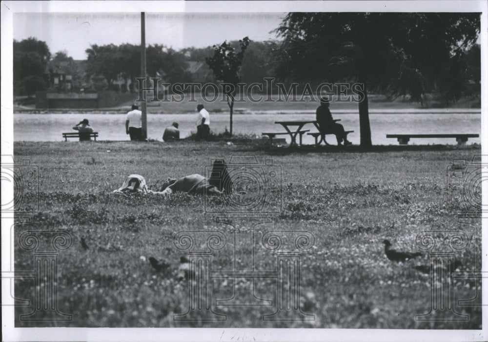 1970 Press Photo Sunbathing during summer