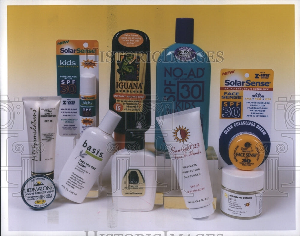 Press Photo Sun Tan Lotions Protection Zinc Oxide.