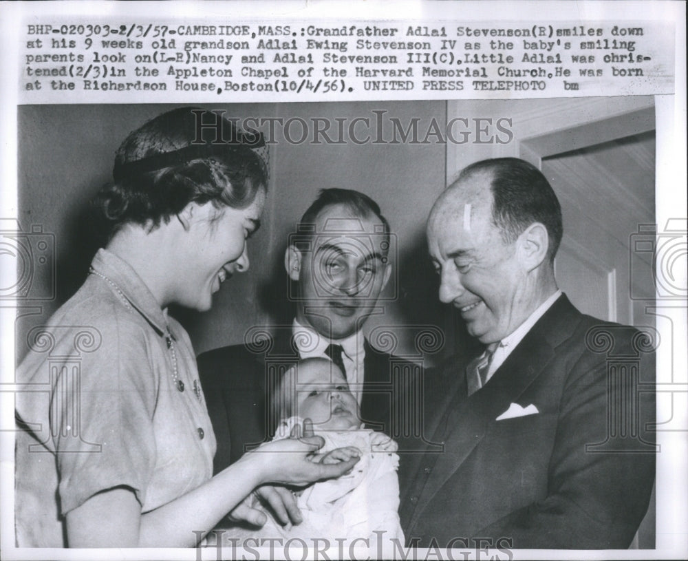 1957 Press Photo Adlal Stevenson Naney Adlal Stevenson