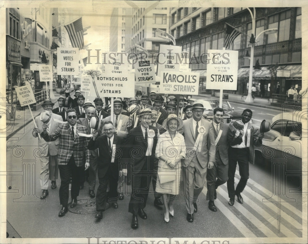 1964 Press Photo State Street Council-straw hat season