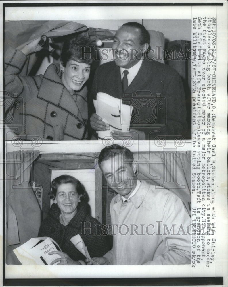 1967 Press Photo Carl B Stokes Shirley Ballots Booth