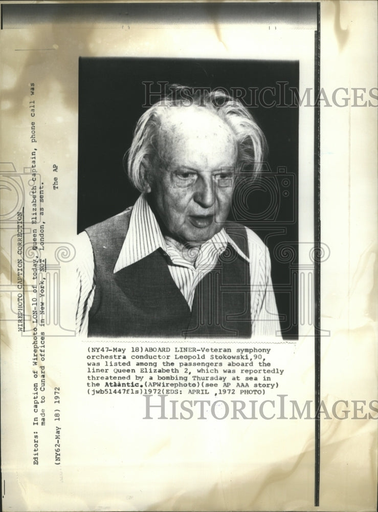 1972 Press Photo Leopold Stokowski Orchestral Conductor