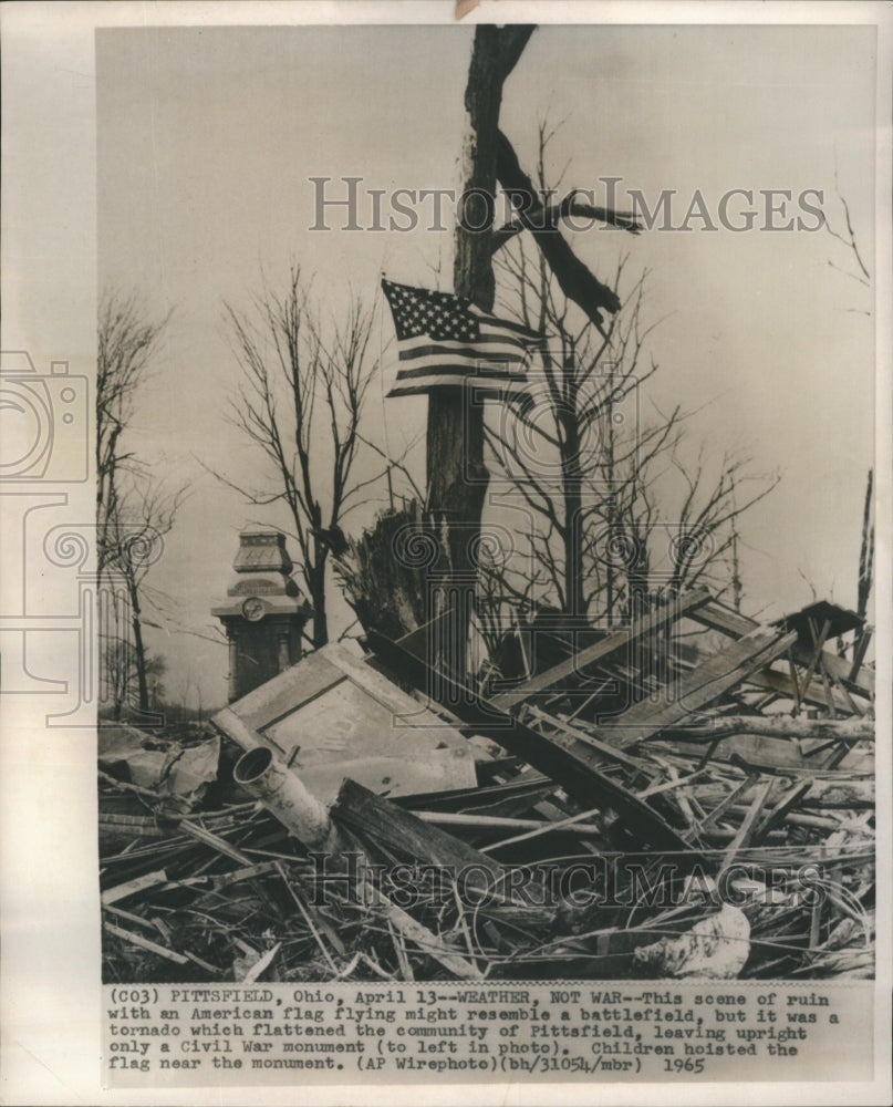 1965 Press Photo Tornado Pittsfield Community Flag