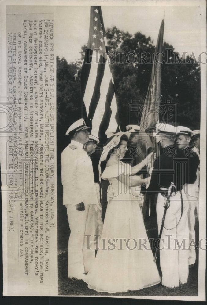 1948 Press Photo Mrs Katherine W Austin Naval Academy