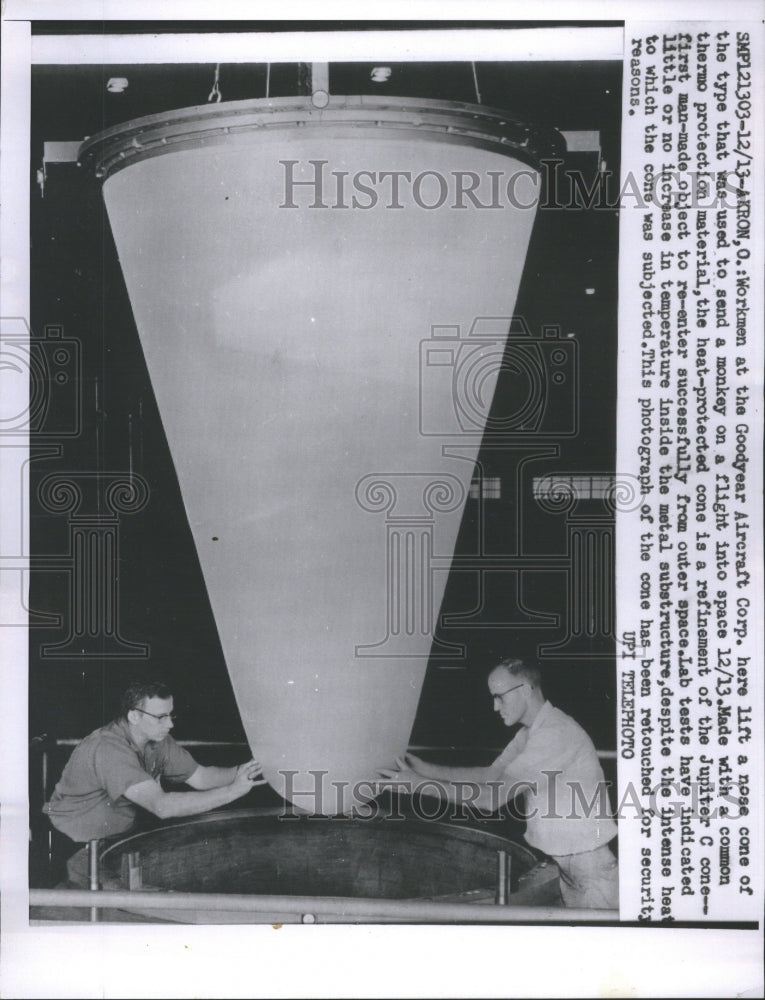 1958 Press Photo Goodyear Aircraft Corp Nose Cone Work