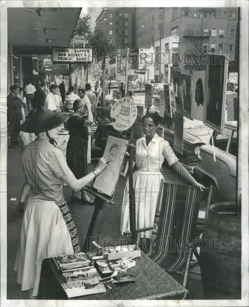 1959 Press Photo Pretty Woman Gets Painted At Art Fair