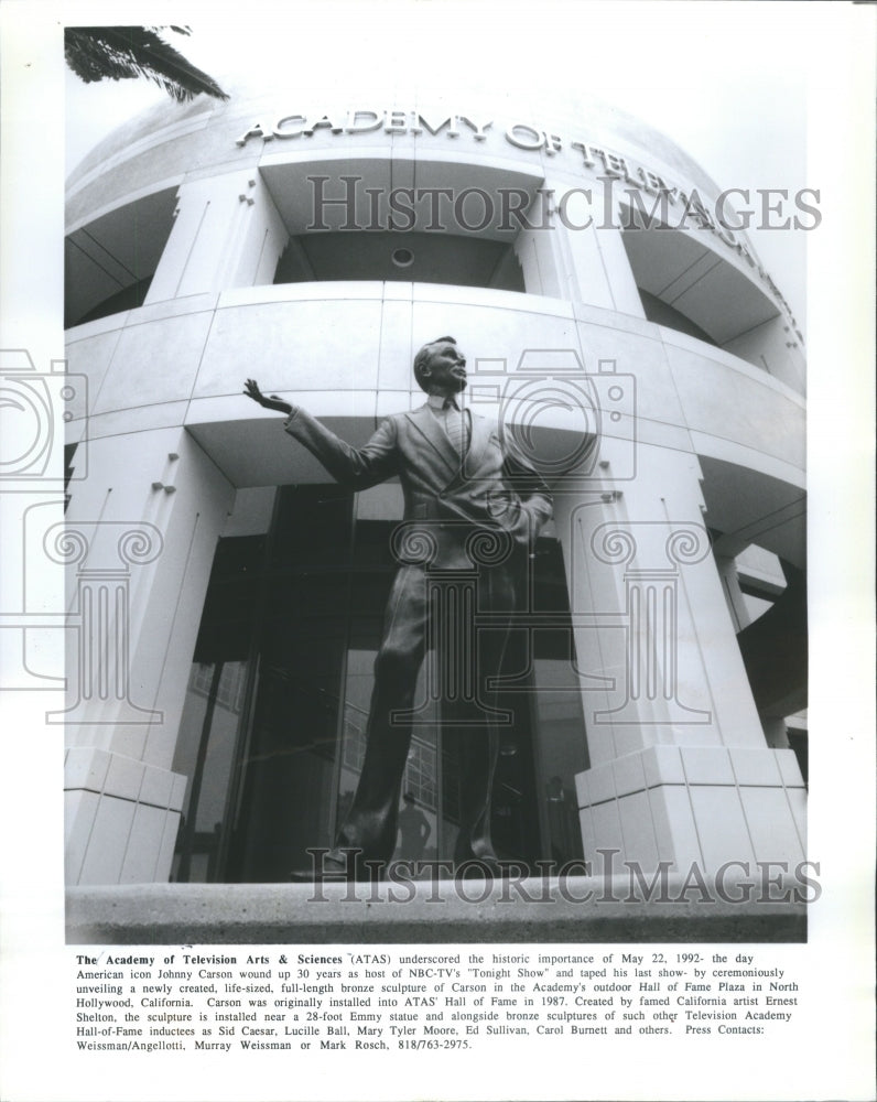 1992 Press Photo Sculpture Johnny Carson