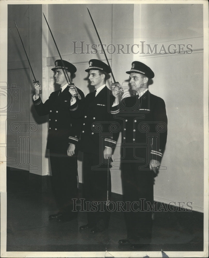 1954 Press Photo Three great Officers rendering sword