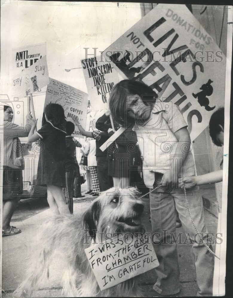 1976 Press Photo Anti-cruelty Protesters March W. Grand