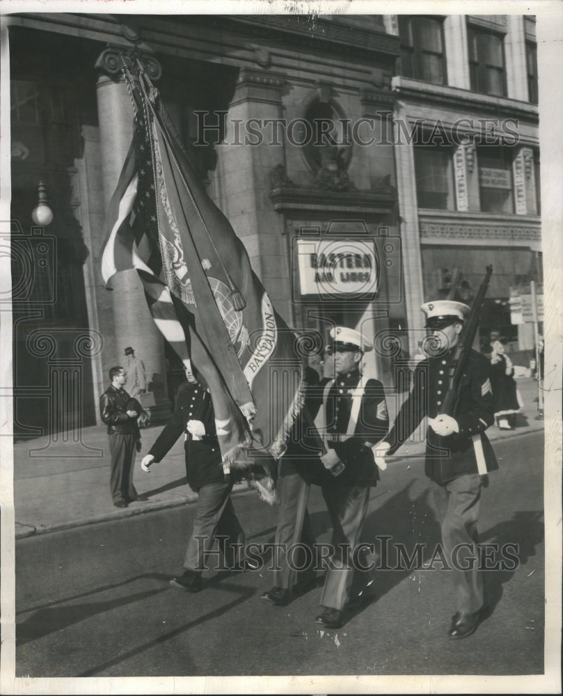 1957 Press Photo Marine color guard I&#39;m almost