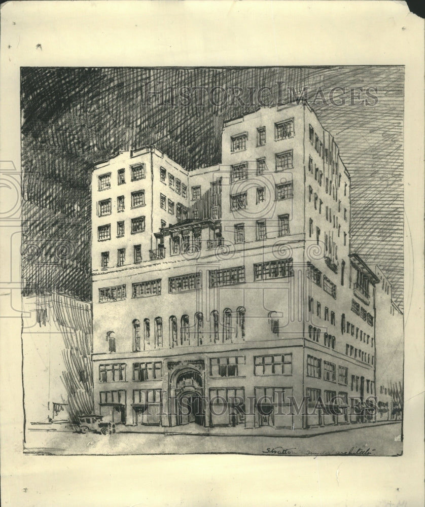 1922 Press Photo Architecture Sketch Women&#39;s City Club
