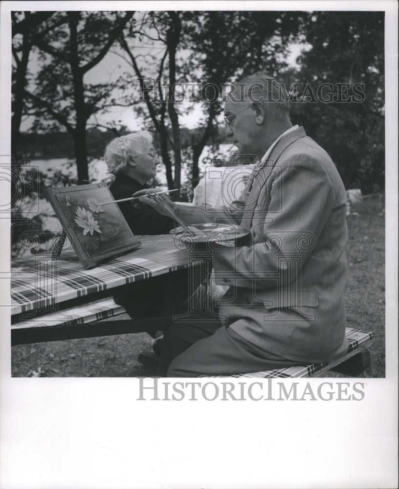 1953 Press Photo John Cooper Painting Belleville Wife