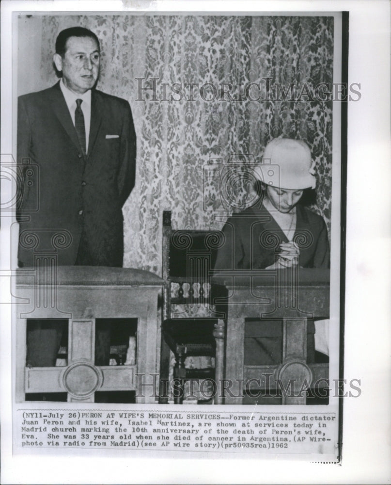 1962 Press Photo Juan Peron Isahel Martinez Argentina