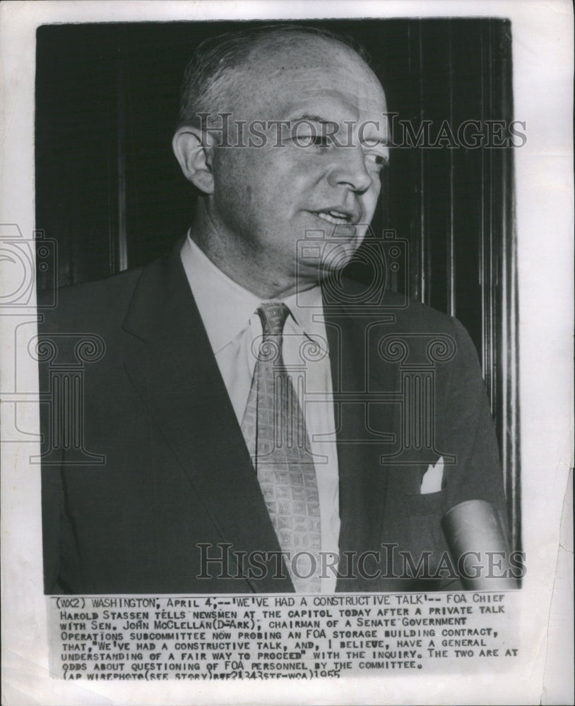 1955 Press Photo Harold Stassen Sen.John McClellan