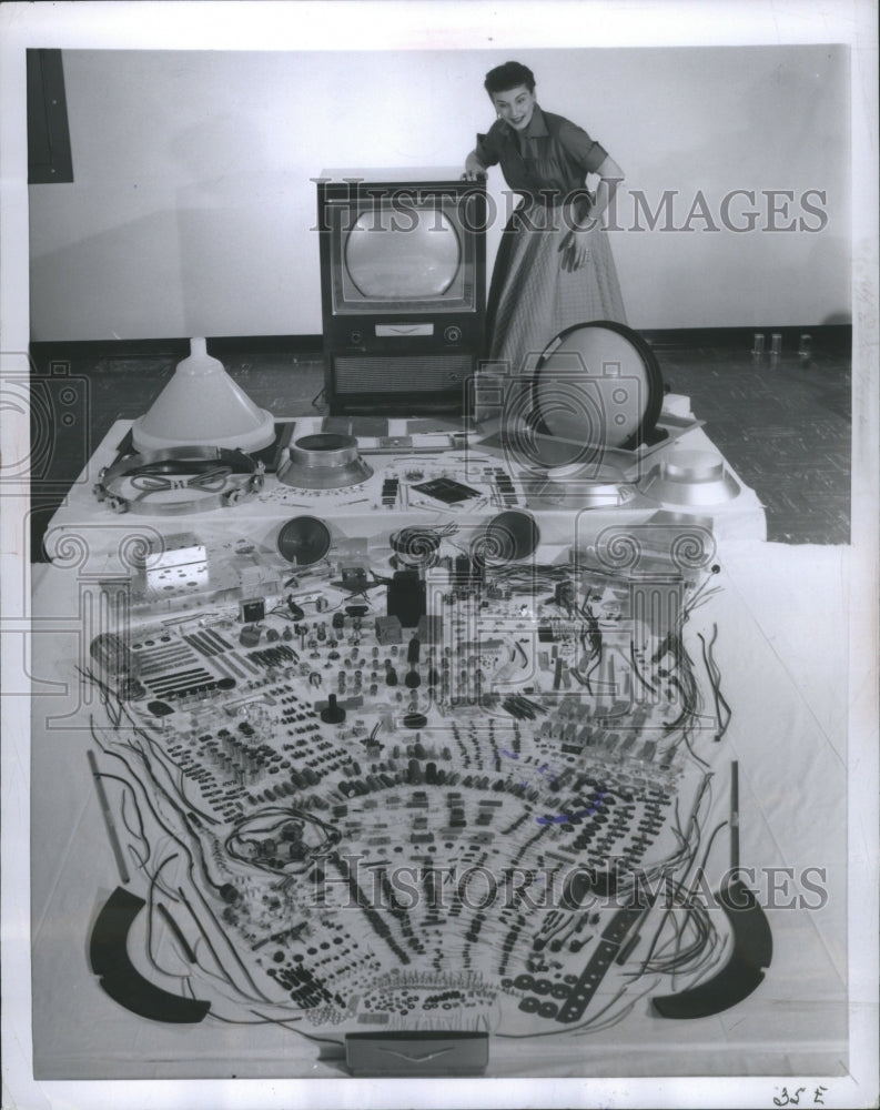 1955 Press Photo Housewife Television Parts Gazes