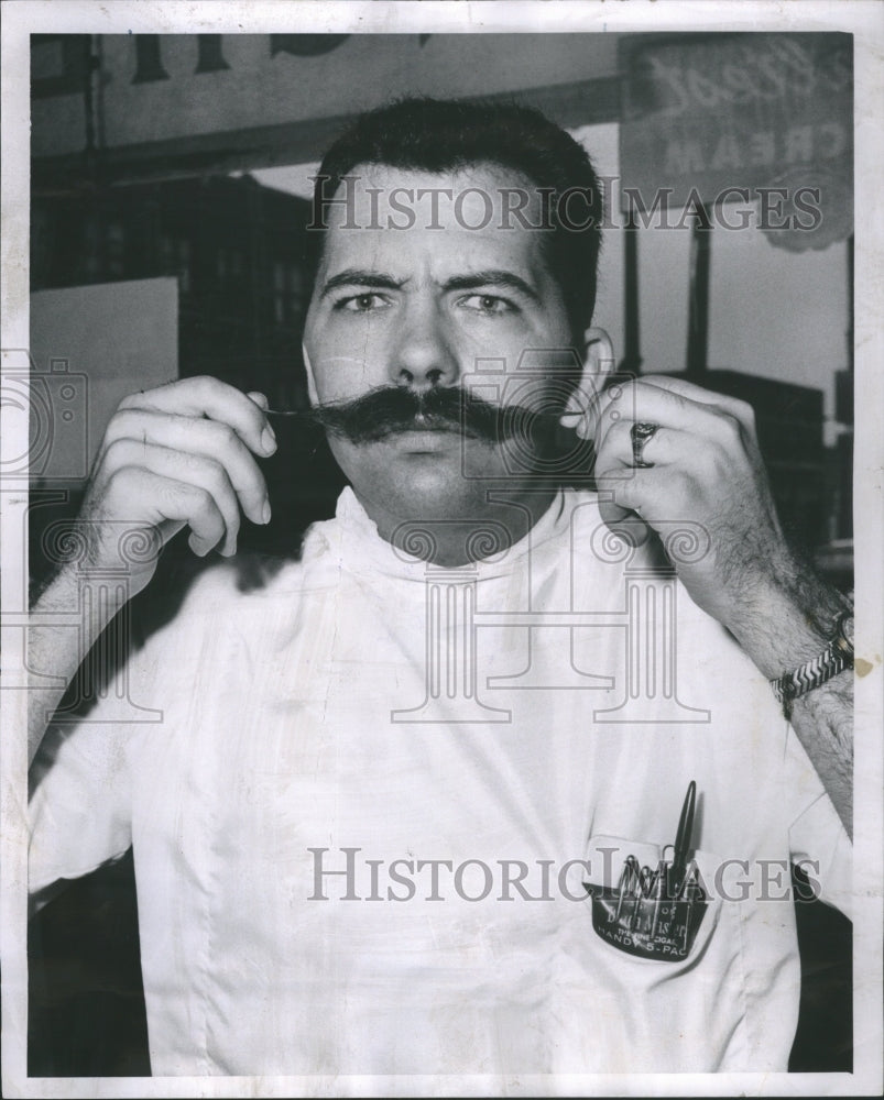 1959 Press Photo Glenn Archer Handlebar Mustaches Stick