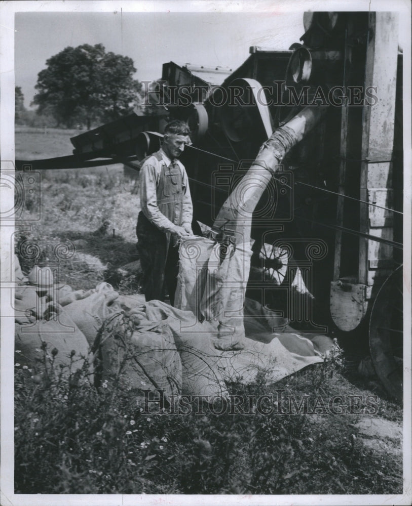 1947 Press Photo Wheat Grains Michigan Trucks Bags