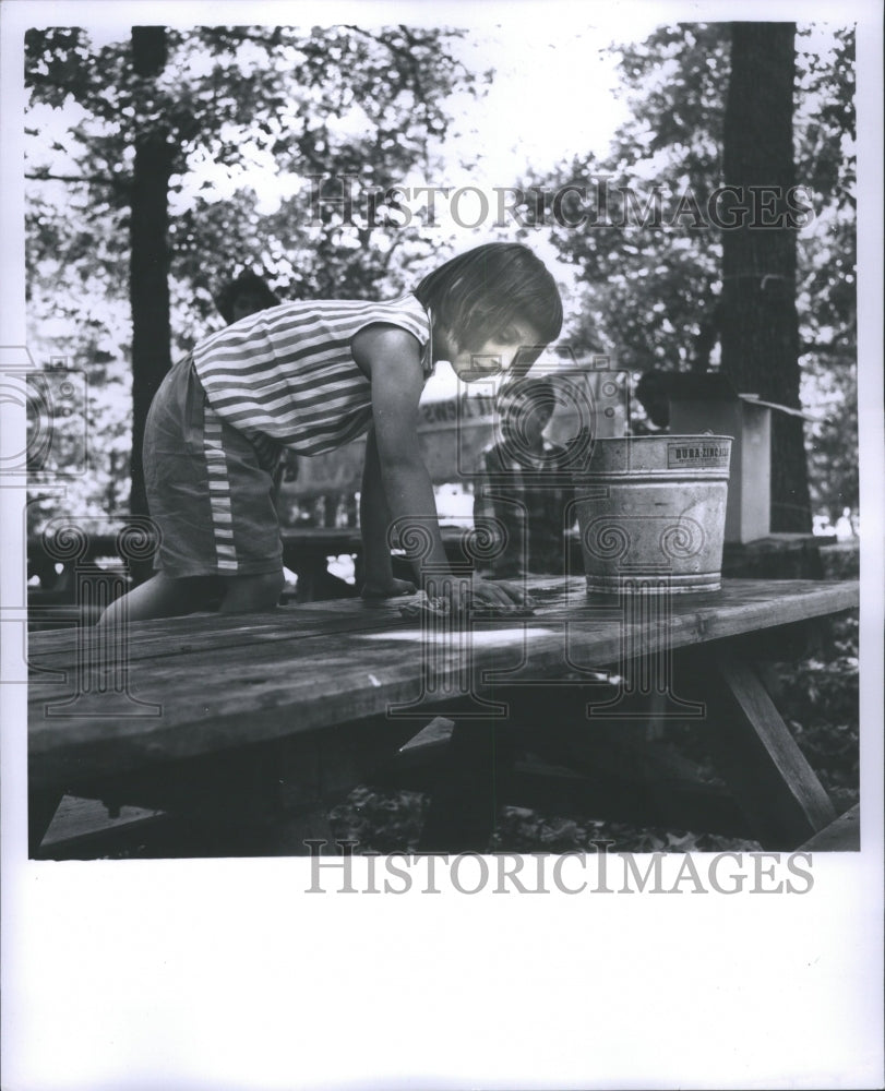 1960 Press Photo Joy Ketner Wish Picnic Table Day Camp