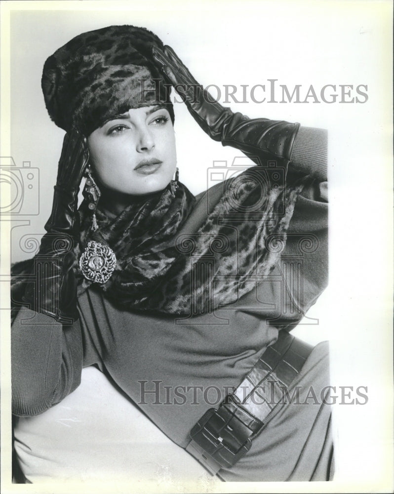 1985 Press Photo Krizia Black Stenciled Leather Belt