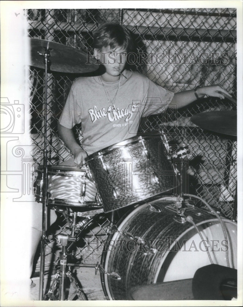 1987 Press Photo Jaden Brooks 11 Yrs Old Drummer with h