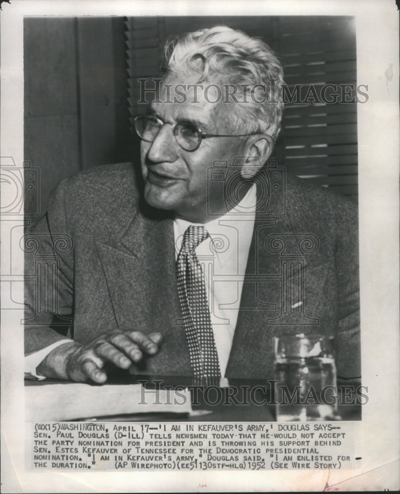 1952 Press Photo Douglas says Paul Newsmen Nomination