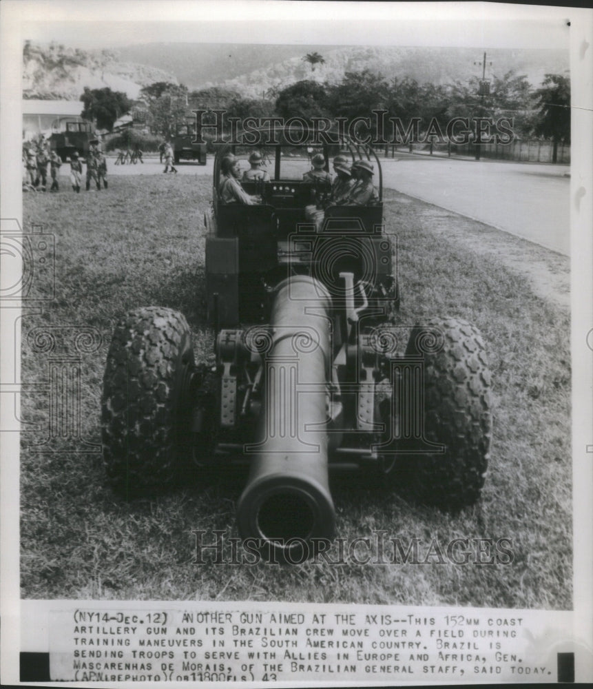 1943 Press Photo Army Artillery Gun Brazilian South Ame