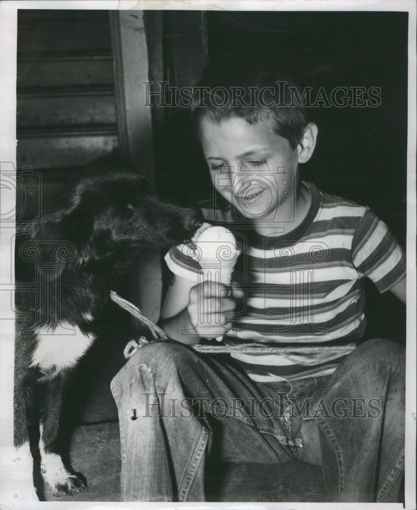 1953 Press Photo Tony Grillia Plays with Dog