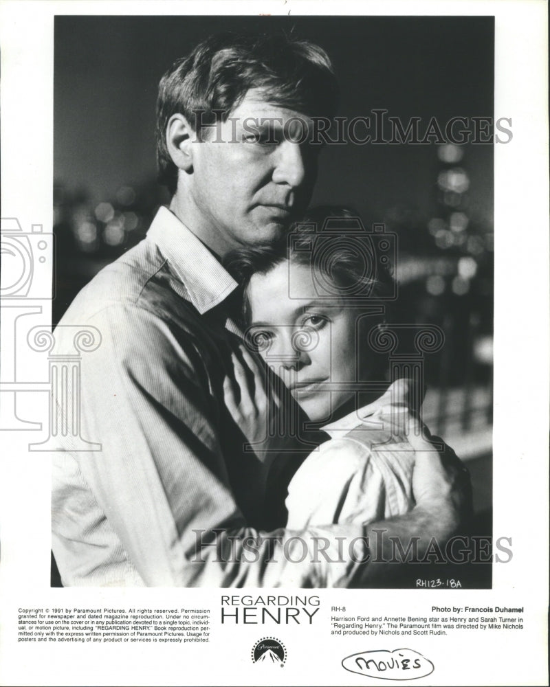 1991 Press Photo Actors Harrison Ford &amp; Annette Bening