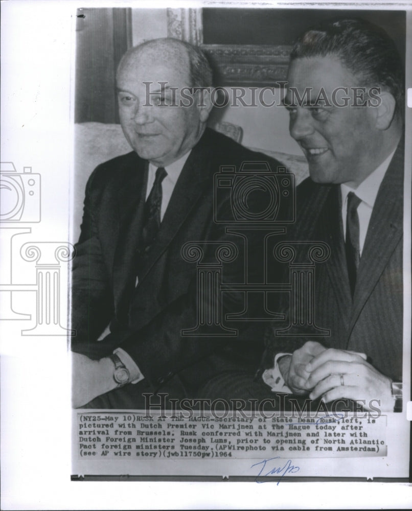 1964 Press Photo Dean Rusk and Vic Marijnen