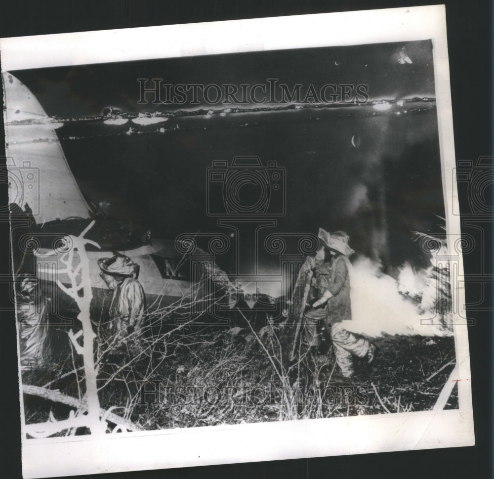 1961 Press Photo Flames Airliner