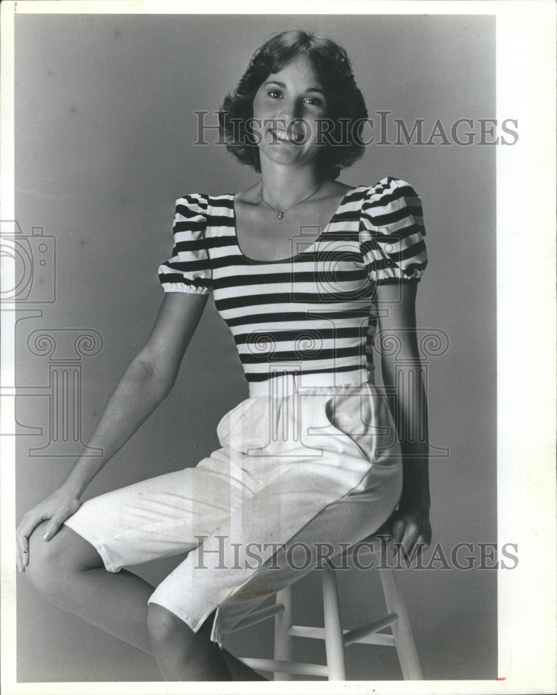 1982 One- Piece Suit In White And Blue Press Photo