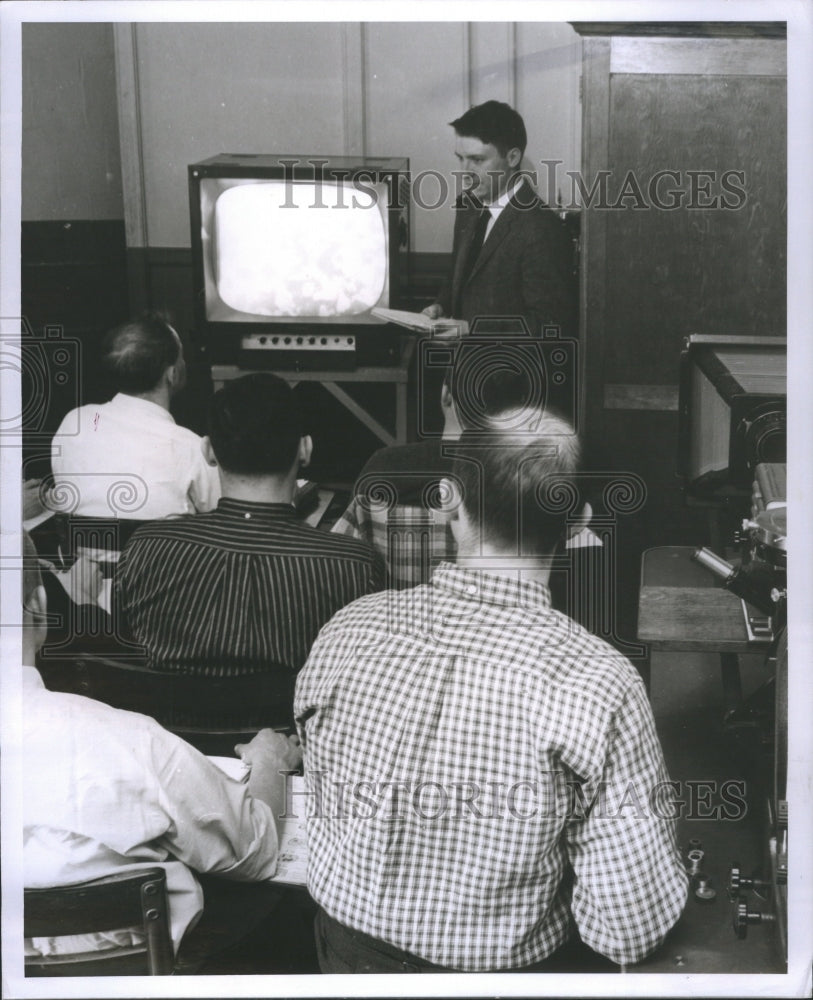 1958 Press Photo Metallurgy Microscope Instructor