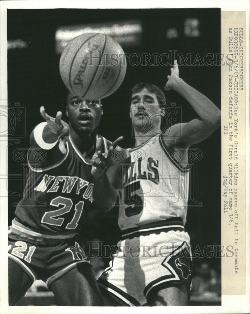 1987 Press Photo New York Gerald Wilkins Bulls John