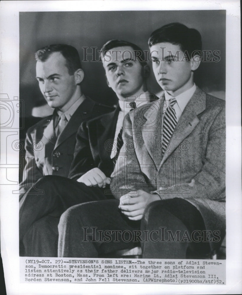 1952 Press Photo Steven son&#39;s Sons Listen