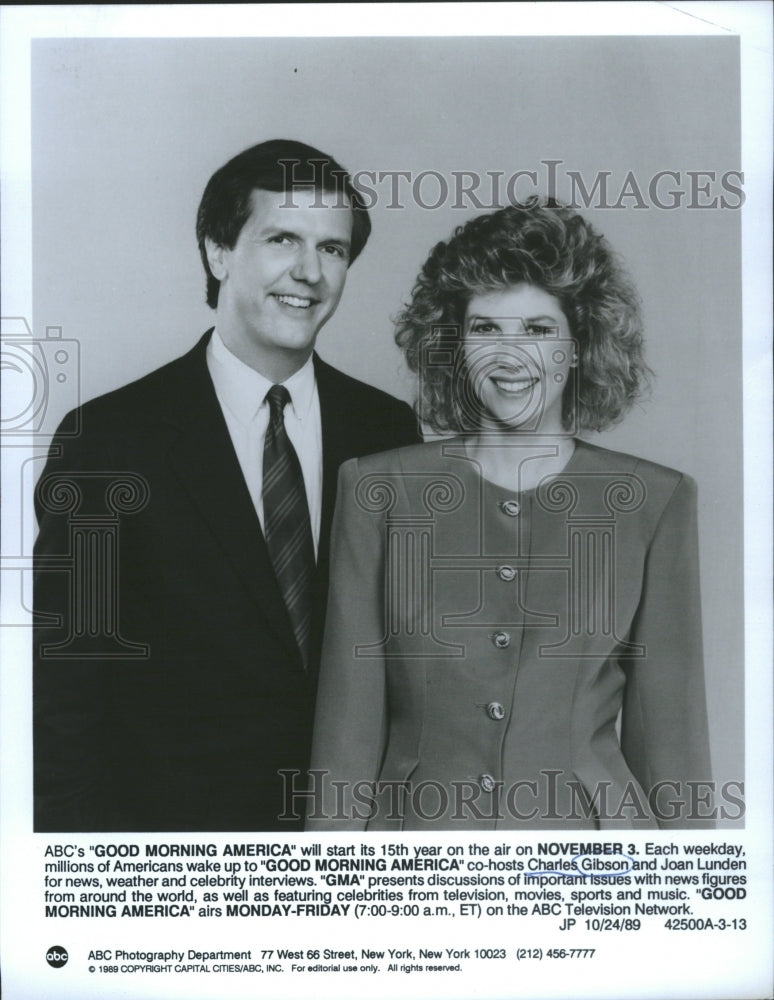 1989 Press Photo Reporters Charles Gibson &amp; Joan Lunden