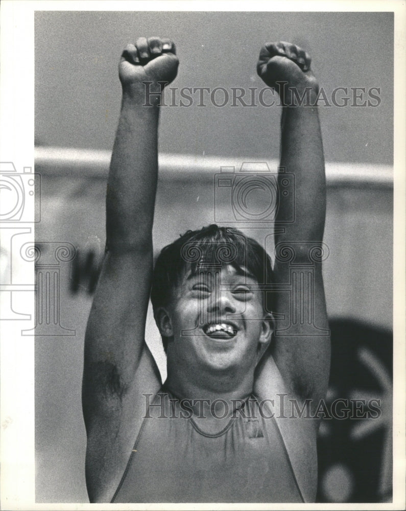 1987 Press Photo Special Olympics Excited Athlete