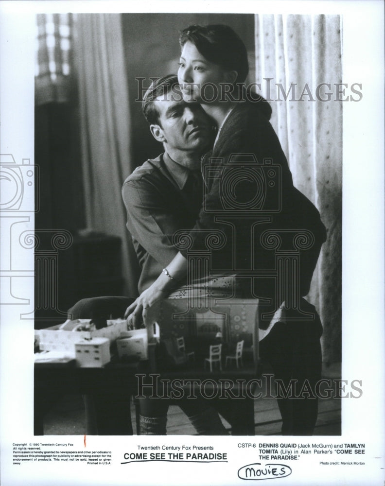 1991 Press Photo Dennis Quaid Tamlyn Tomita Alan Parker