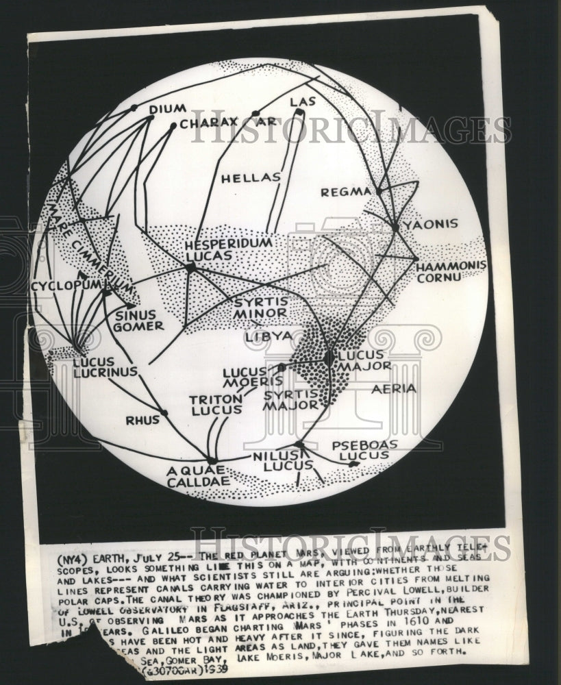 1939 Press Photo Red Plant Telescopes Looks Map Earthly