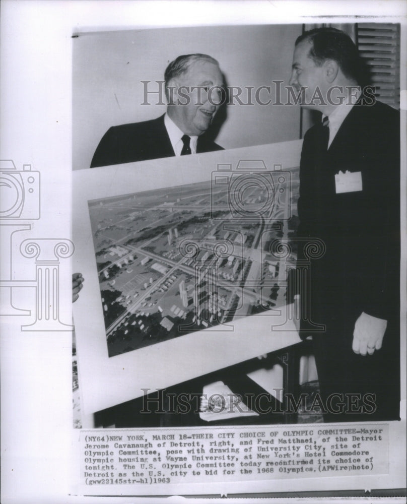 1963 Press Photo Mayor Cavanaugh and Fred Matthaei