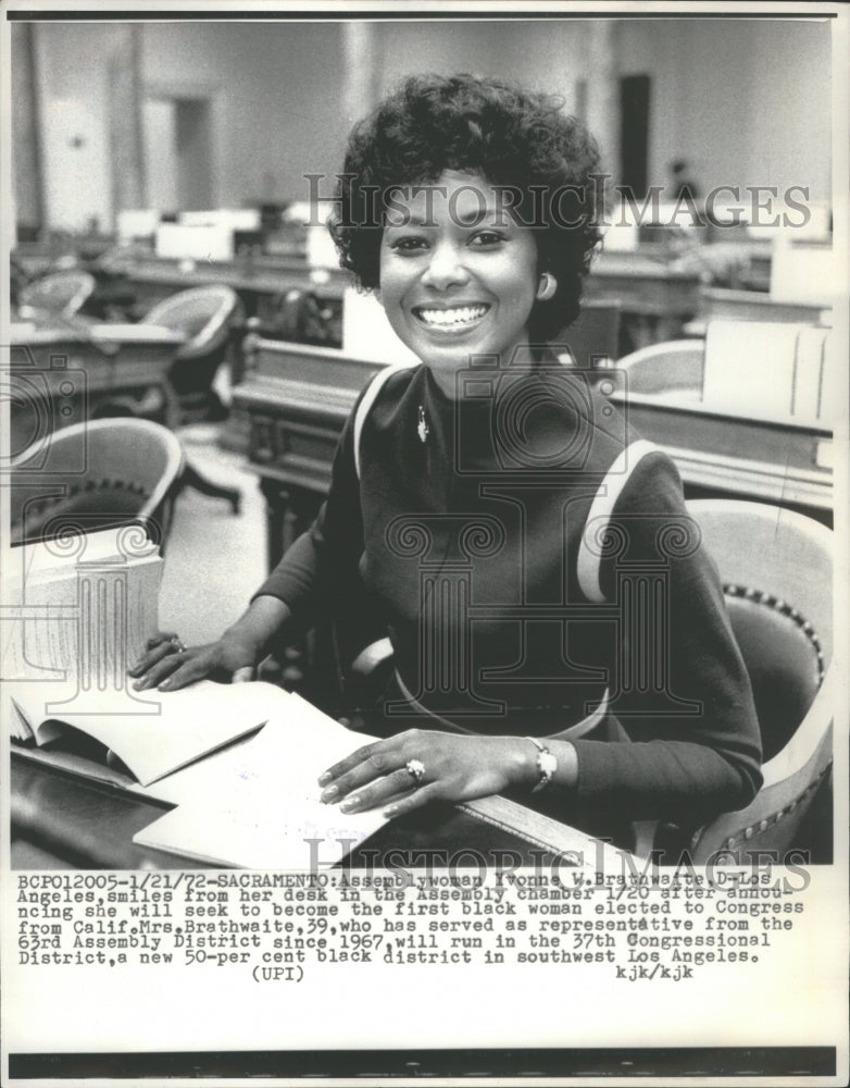 1972 Press Photo Sacramento Yvonne W. Brathwaite