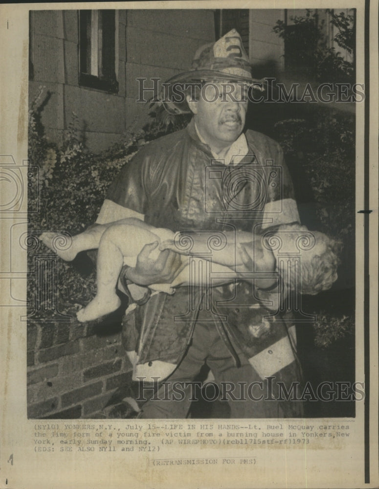 1973 Press Photo Buael McQuay Burning Burning House