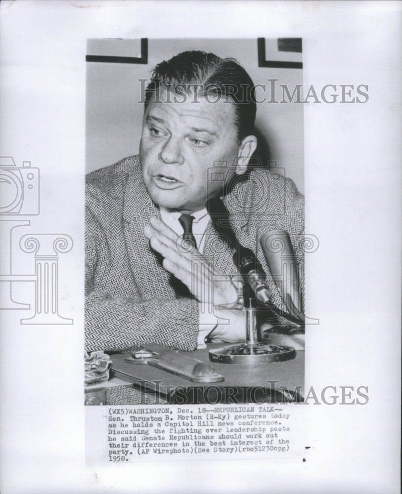 1958 Press Photo Sen Thruustain B Morton Gesture Capito