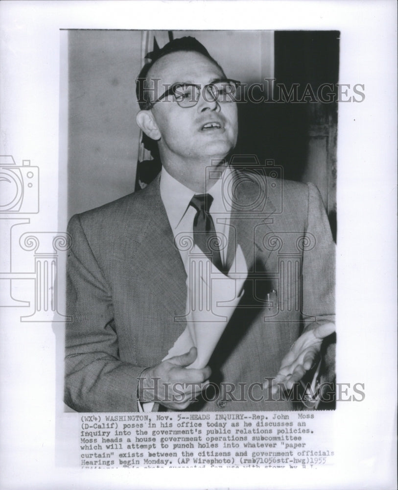 1955 Press Photo Rep John Moss Relation Public Inquiry