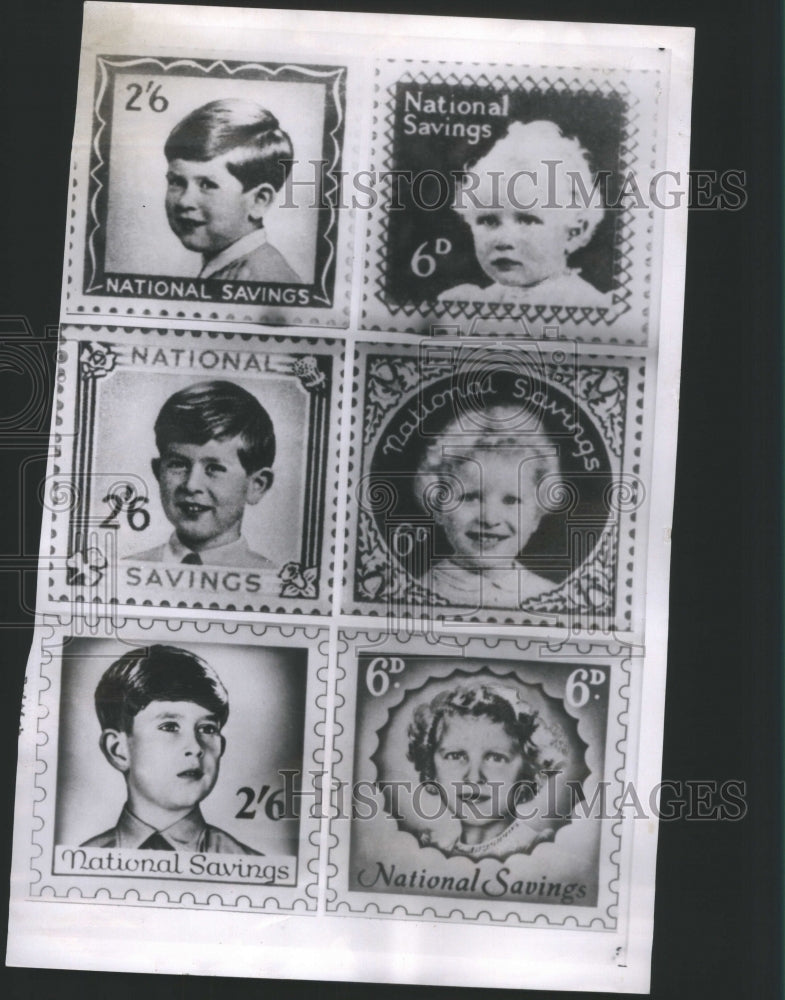 1958 Press Photo Stamps Princess Anne Prince Charles