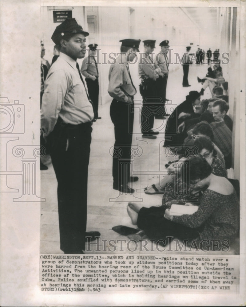 1963 Press Photo Police stand watch Demonstrations