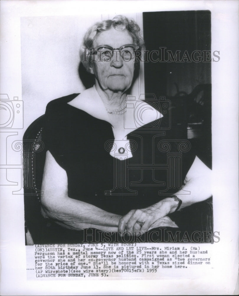 1955 Press Photo Mrs. Miriam A. Ferguson