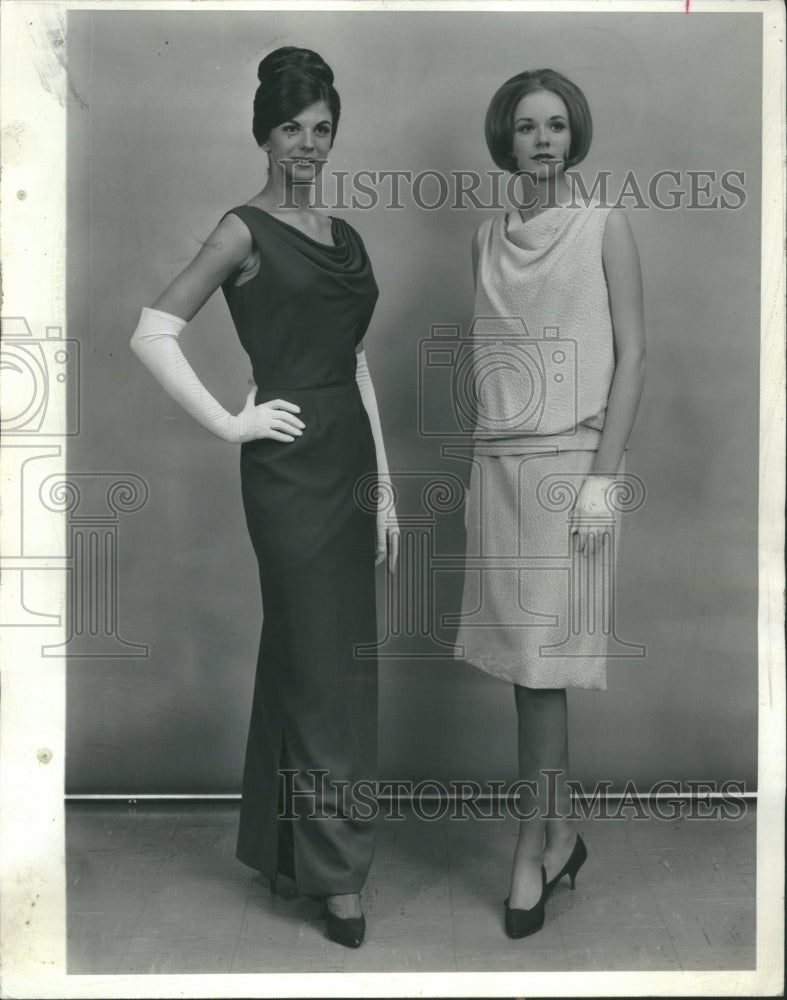 1964 Press Photo Red Crepe Gown Slit High Short Sidees - Historic Images