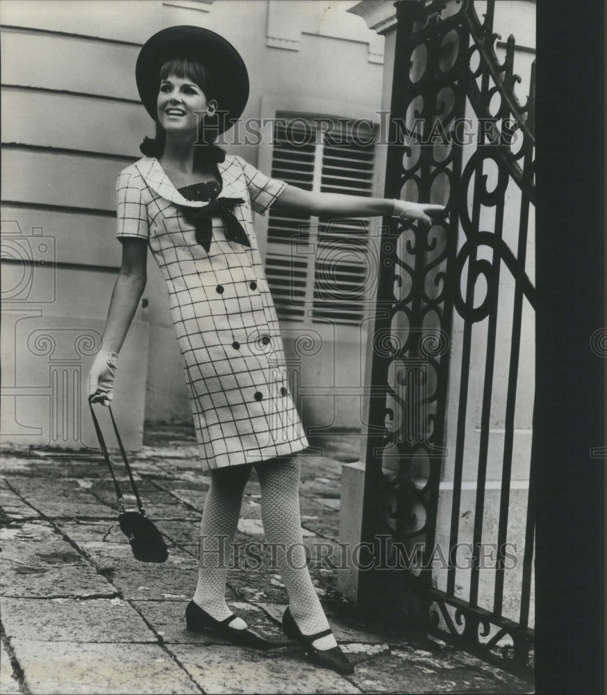 1966 Press Photo Walloping Window Pane Plaid Coat Dress