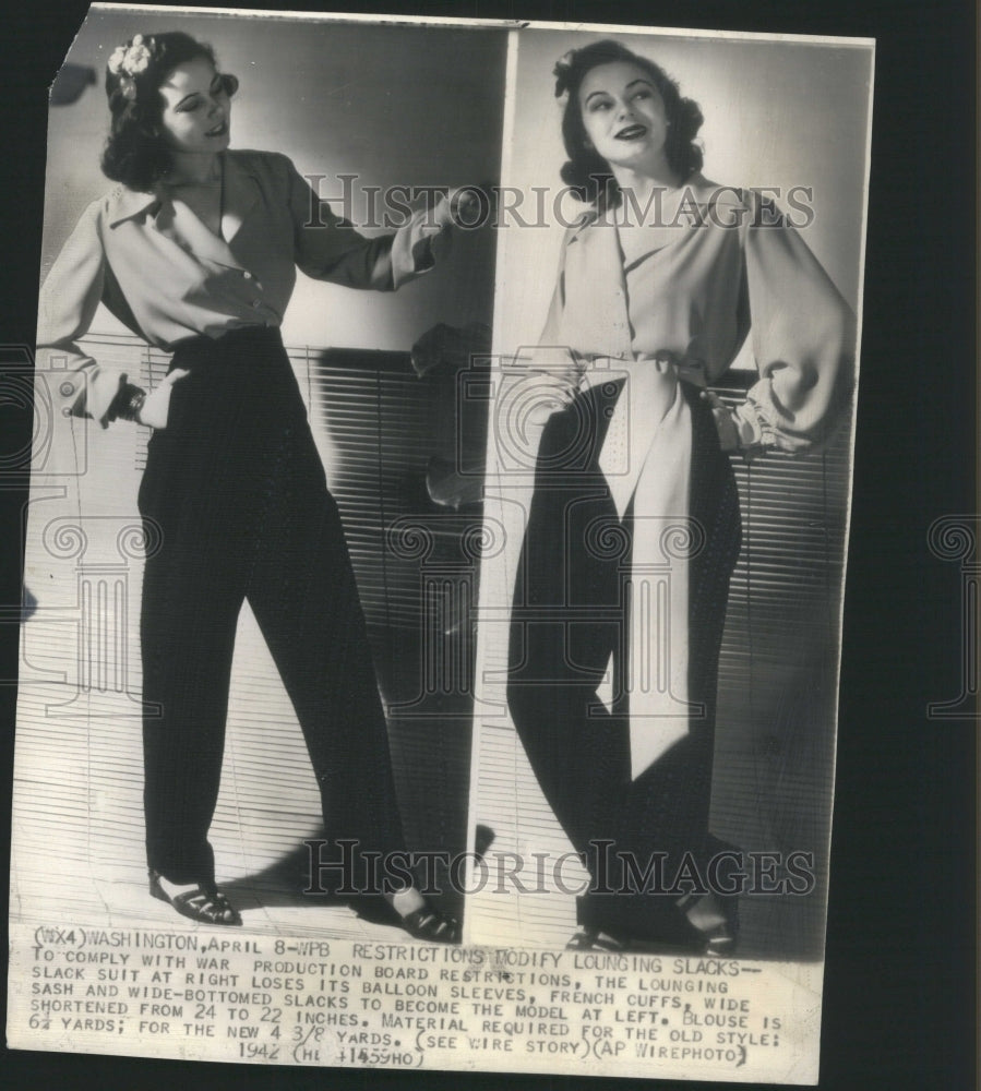 1942 Press Photo Restriction Modify Lounging Slacks